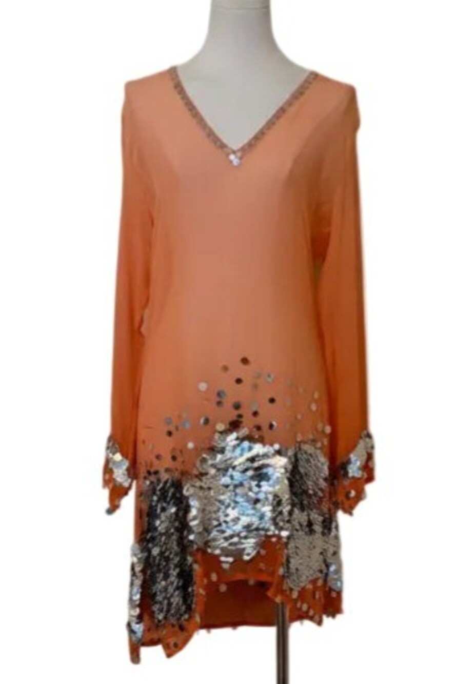 Lotus Swim Peach Coverup w/Silver Pailettes - Large